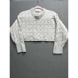 Babaton Glory Super Crop Sweater Merino Wool 3/4 Sleeves Cream Womens Size M